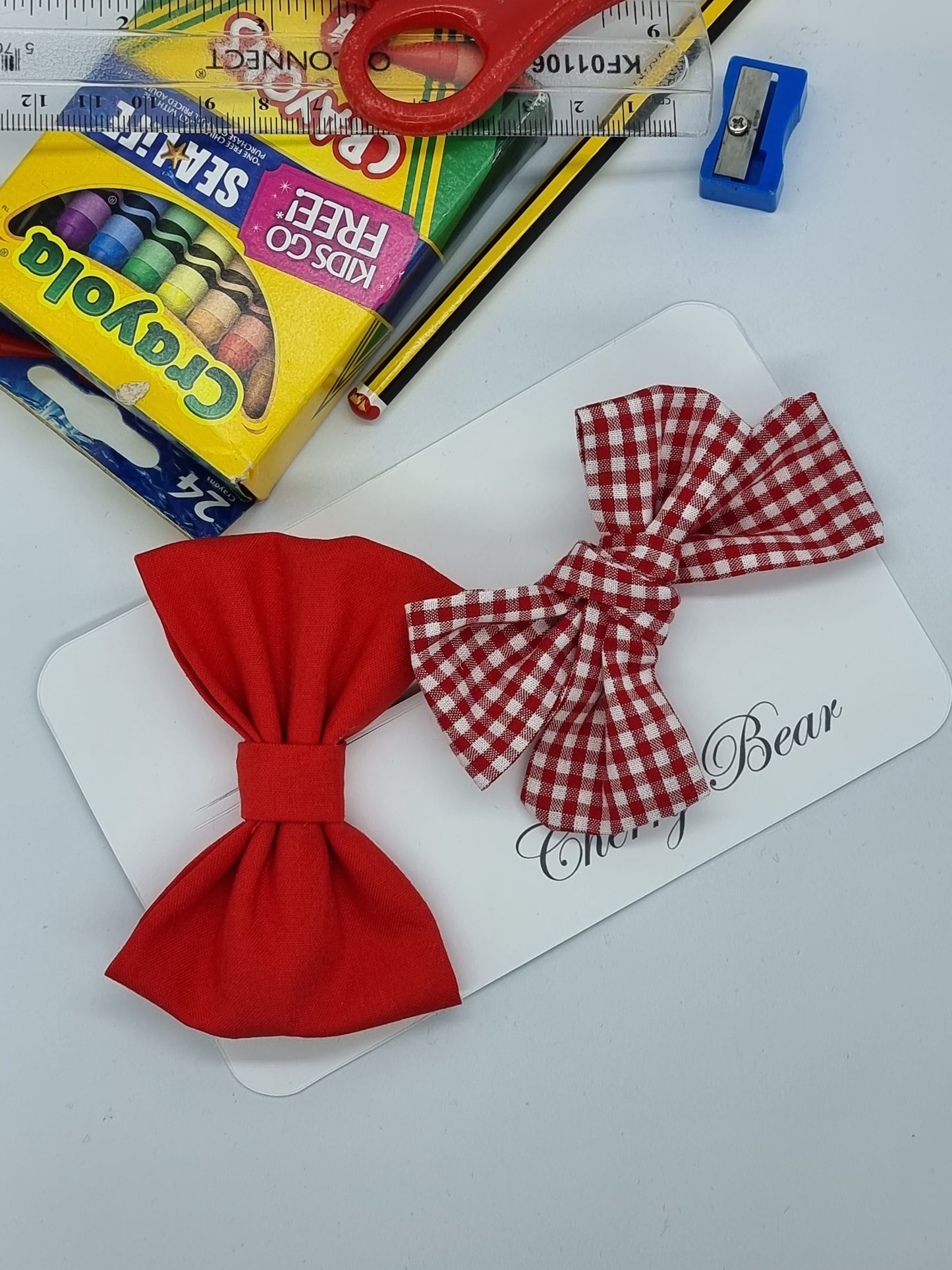 Red Back to School Hair Bow Set