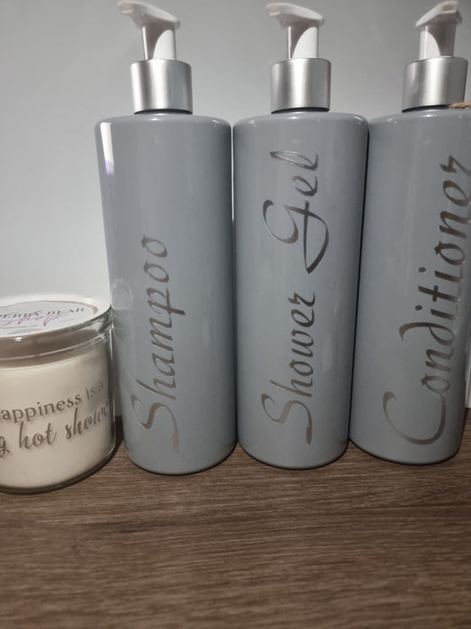 Bathroom Pump Bottles in Grey