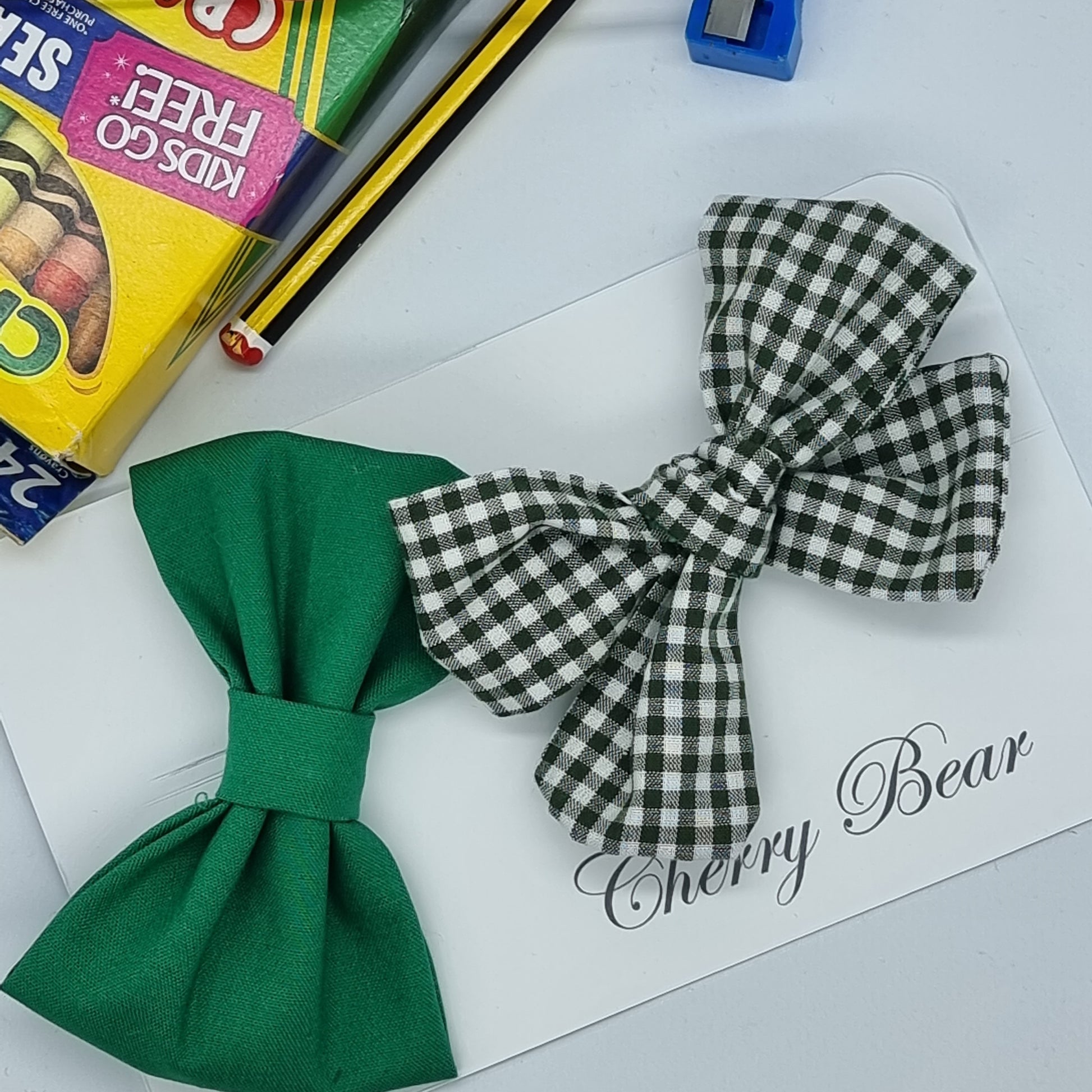 Back to School Green Gingham Hair Bows